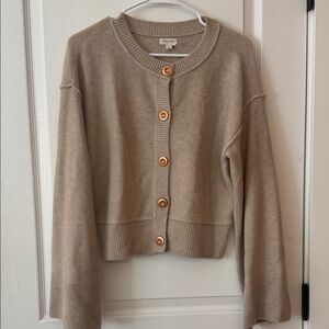 Pilcro Tan Button-Up Cashmere Cardigan